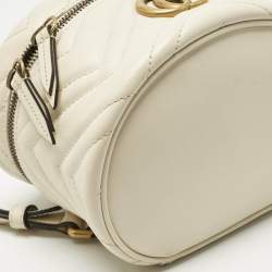 Pre Owned Gucci Off White Matelassé Leather GG Marmont Vanity Case Backpack