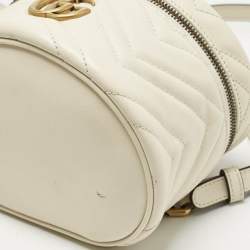 Pre Owned Gucci Off White Matelassé Leather GG Marmont Vanity Case Backpack