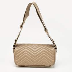 Pre Owned Gucci Beige Matelassé Leather Small GG Marmont Shoulder Bag