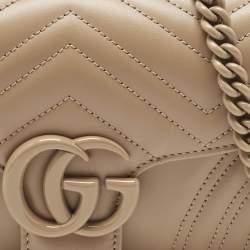 Pre Owned Gucci Beige Matelassé Leather Small GG Marmont Shoulder Bag