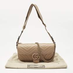 Pre Owned Gucci Beige Matelassé Leather Small GG Marmont Shoulder Bag