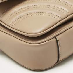 Pre Owned Gucci Beige Matelassé Leather Small GG Marmont Shoulder Bag