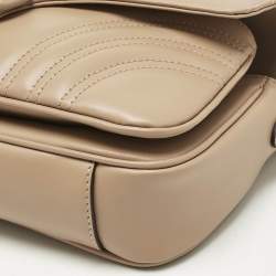 Pre Owned Gucci Beige Matelassé Leather Small GG Marmont Shoulder Bag