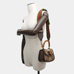 Pre Owned Gucci Bamboo 1947 Mini Beige Brown Jumbo GG Canvas Leather 2-Way Handbag