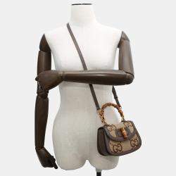 Pre Owned Gucci Bamboo 1947 Mini Beige Brown Jumbo GG Canvas Leather 2-Way Handbag
