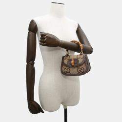 Pre Owned Gucci Bamboo 1947 Mini Beige Brown Jumbo GG Canvas Leather 2-Way Handbag