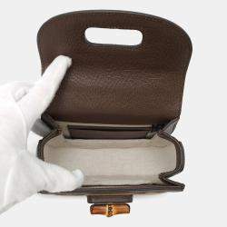 Pre Owned Gucci Bamboo 1947 Mini Beige Brown Jumbo GG Canvas Leather 2-Way Handbag