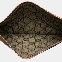 مملوكة مسبقًا حقيبة يد توتس غوتشي قماش بني أبيض كبيرة مع شعار