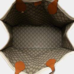 مملوكة مسبقًا حقيبة يد توتس غوتشي قماش بني أبيض كبيرة مع شعار