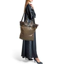 Pre Owned Gucci Beige/Brown GG Crystal Canvas and Leather Medium Babouska Studded Tote