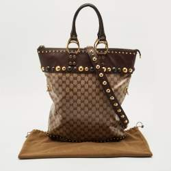 Pre Owned Gucci Beige/Brown GG Crystal Canvas and Leather Medium Babouska Studded Tote