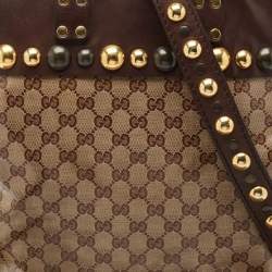 Pre Owned Gucci Beige/Brown GG Crystal Canvas and Leather Medium Babouska Studded Tote