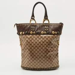 Pre Owned Gucci Beige/Brown GG Crystal Canvas and Leather Medium Babouska Studded Tote