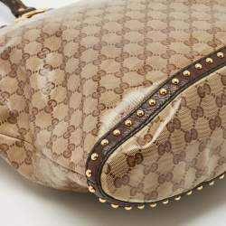 Pre Owned Gucci Beige/Brown GG Crystal Canvas and Leather Medium Babouska Studded Tote