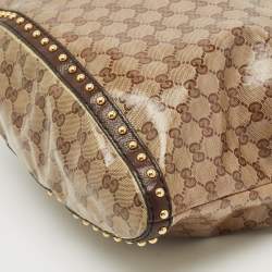 Pre Owned Gucci Beige/Brown GG Crystal Canvas and Leather Medium Babouska Studded Tote