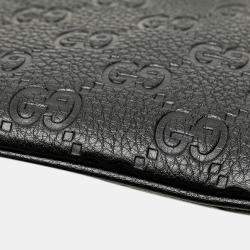 Pre Owned Gucci Black Medium GG Emblem Embossed Leather Shoulder Bag