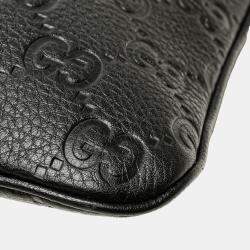 Pre Owned Gucci Black Medium GG Emblem Embossed Leather Shoulder Bag