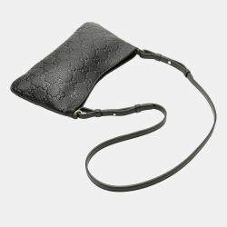 Pre Owned Gucci Black Medium GG Emblem Embossed Leather Shoulder Bag