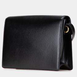 Pre Owned Gucci Black Medium Textured Calfskin GG Torchon Ring Crossbody Bag