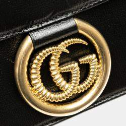 Pre Owned Gucci Black Medium Textured Calfskin GG Torchon Ring Crossbody Bag