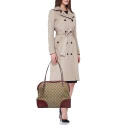 Pre Owned Gucci Beige/Burgundy GG Canvas and Leather Bree Satchel