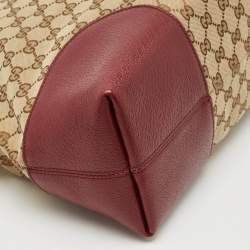 Pre Owned Gucci Beige/Burgundy GG Canvas and Leather Bree Satchel