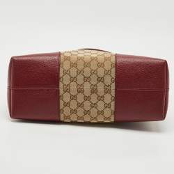 Pre Owned Gucci Beige/Burgundy GG Canvas and Leather Bree Satchel