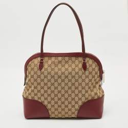 Pre Owned Gucci Beige/Burgundy GG Canvas and Leather Bree Satchel