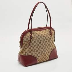 Pre Owned Gucci Beige/Burgundy GG Canvas and Leather Bree Satchel