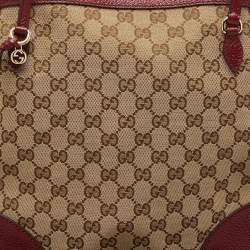 Pre Owned Gucci Beige/Burgundy GG Canvas and Leather Bree Satchel