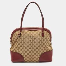 Pre Owned Gucci Beige/Burgundy GG Canvas and Leather Bree Satchel
