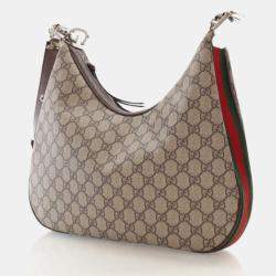 Pre Owned Gucci Attache Medium Brown GG Supreme Canvas Shoulder Bag