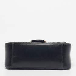Pre Owned Gucci Black Matelasse Leather Mini GG Marmont Top Handle Bag