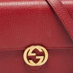 Pre Owned Gucci Red Leather Interlocking G Dollar Chain Wallet