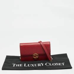 Pre Owned Gucci Red Leather Interlocking G Dollar Chain Wallet