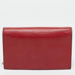 Pre Owned Gucci Red Leather Interlocking G Dollar Chain Wallet