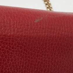 Pre Owned Gucci Red Leather Interlocking G Dollar Chain Wallet