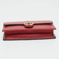 Pre Owned Gucci Red Leather Interlocking G Dollar Chain Wallet