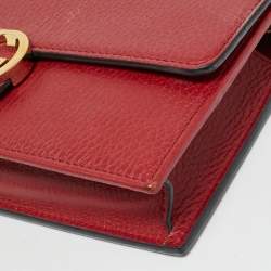Pre Owned Gucci Red Leather Interlocking G Dollar Chain Wallet