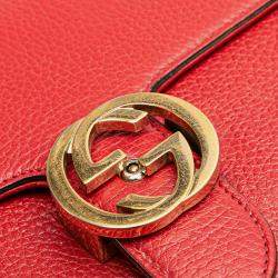 Pre Owned Gucci Red Medium Dollar Calfskin Interlocking G Crossbody