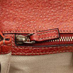 Pre Owned Gucci Red Small Leather New Bamboo Satchel