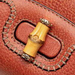 Pre Owned Gucci Red Small Leather New Bamboo Satchel