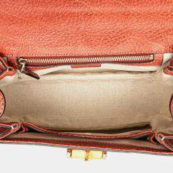 Pre Owned Gucci Red Small Leather New Bamboo Satchel