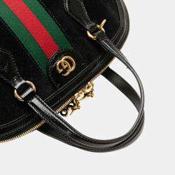 Pre Owned Gucci Black Medium Suede Ophidia Web Dome Satchel