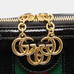 Pre Owned Gucci Black Medium Suede Ophidia Web Dome Satchel
