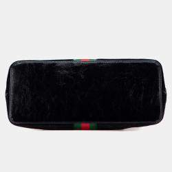 Pre Owned Gucci Black Medium Suede Ophidia Web Dome Satchel