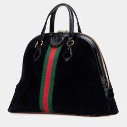 Pre Owned Gucci Black Medium Suede Ophidia Web Dome Satchel