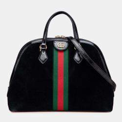 Pre Owned Gucci Black Medium Suede Ophidia Web Dome Satchel