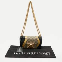 Pre Owned Gucci Black/Gold GG Supreme Canvas and Leather Small Padlock Shoulder Bag