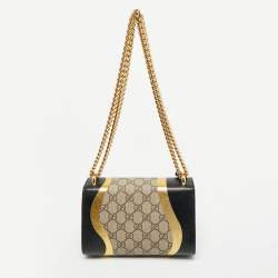 Pre Owned Gucci Black/Gold GG Supreme Canvas and Leather Small Padlock Shoulder Bag